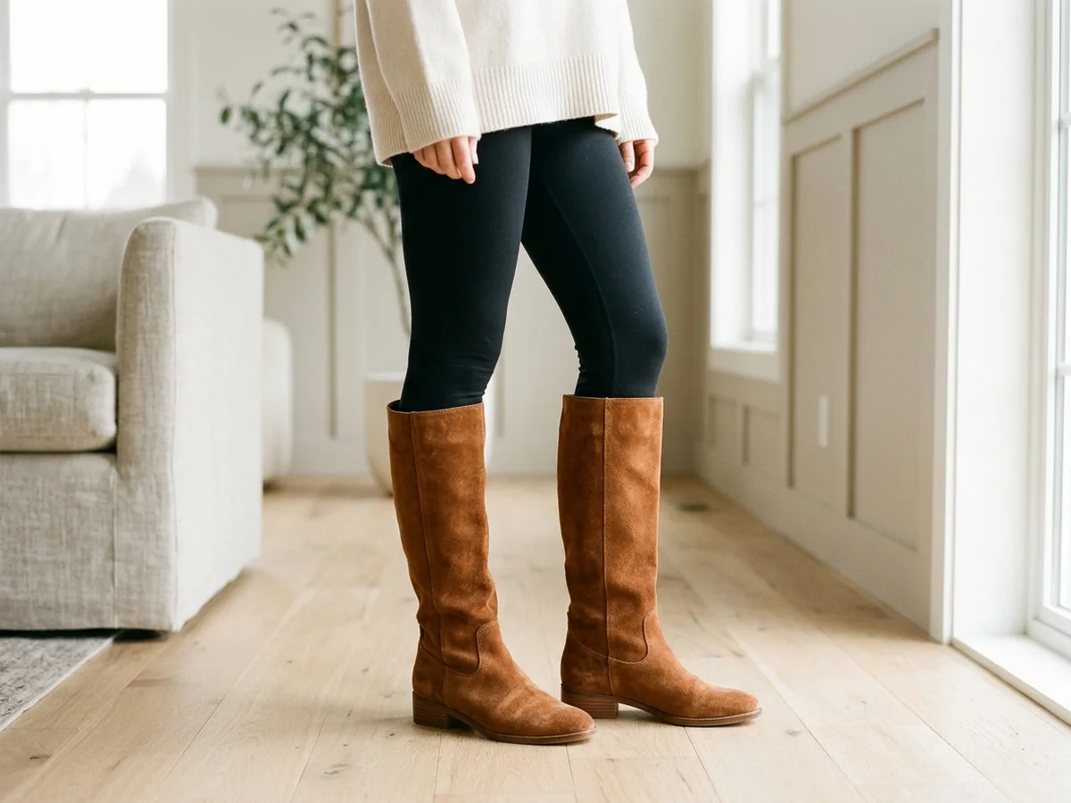 Boot Heights and Legging Fits for a Balanced Silhouette - black leggings with brown boots