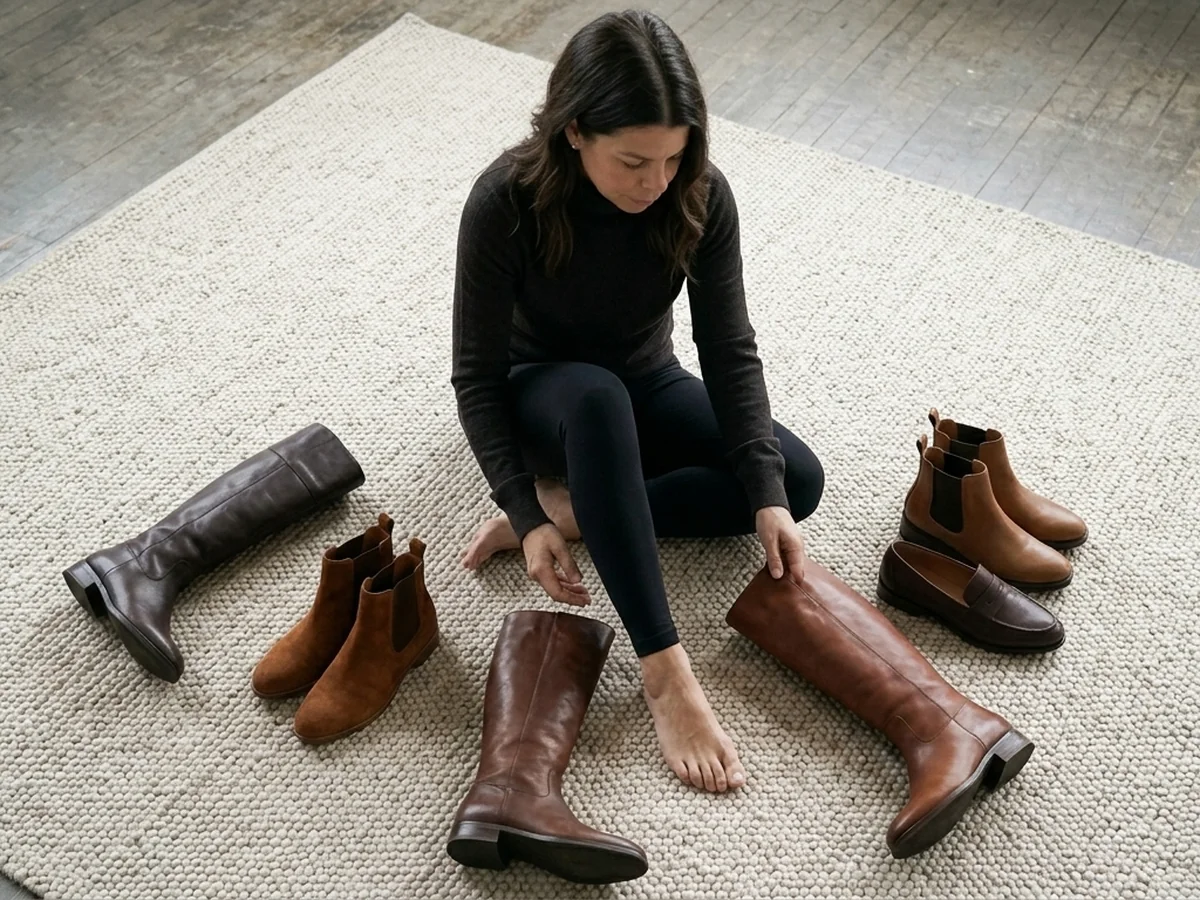 Choosing the Right Brown Shades Against Black Leggings - black leggings with brown boots