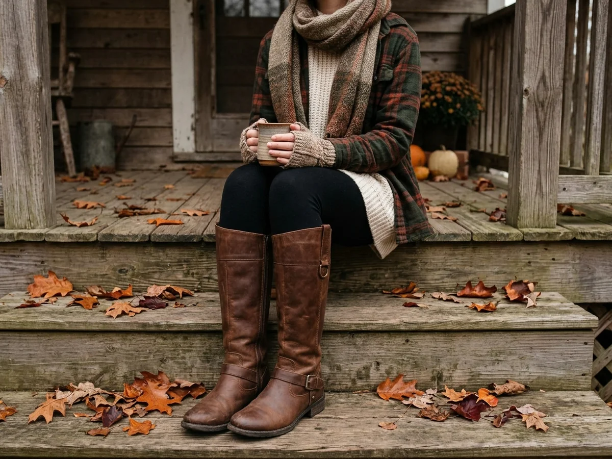 Seasonal Transitions and Layering for Fall and Winter - black leggings with brown boots