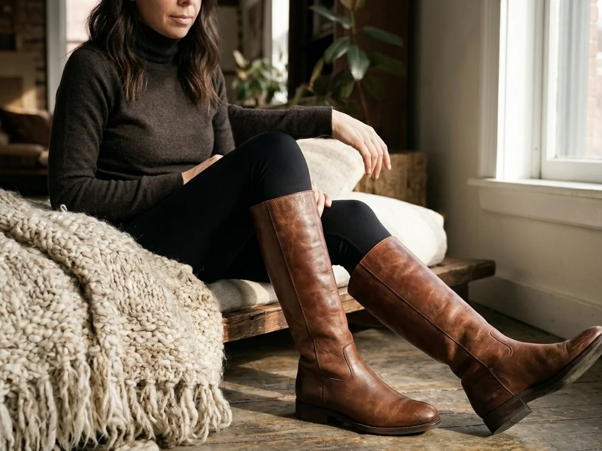 The Role of Texture in Making Your Outfit Look Intentional - black leggings with brown boots