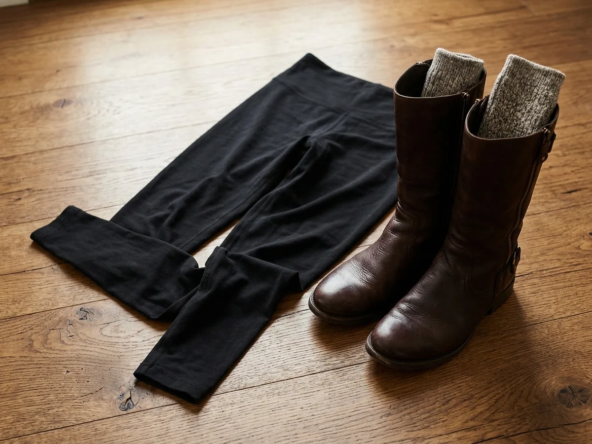 Why Mixing Black and Brown Works So Well - black leggings with brown boots