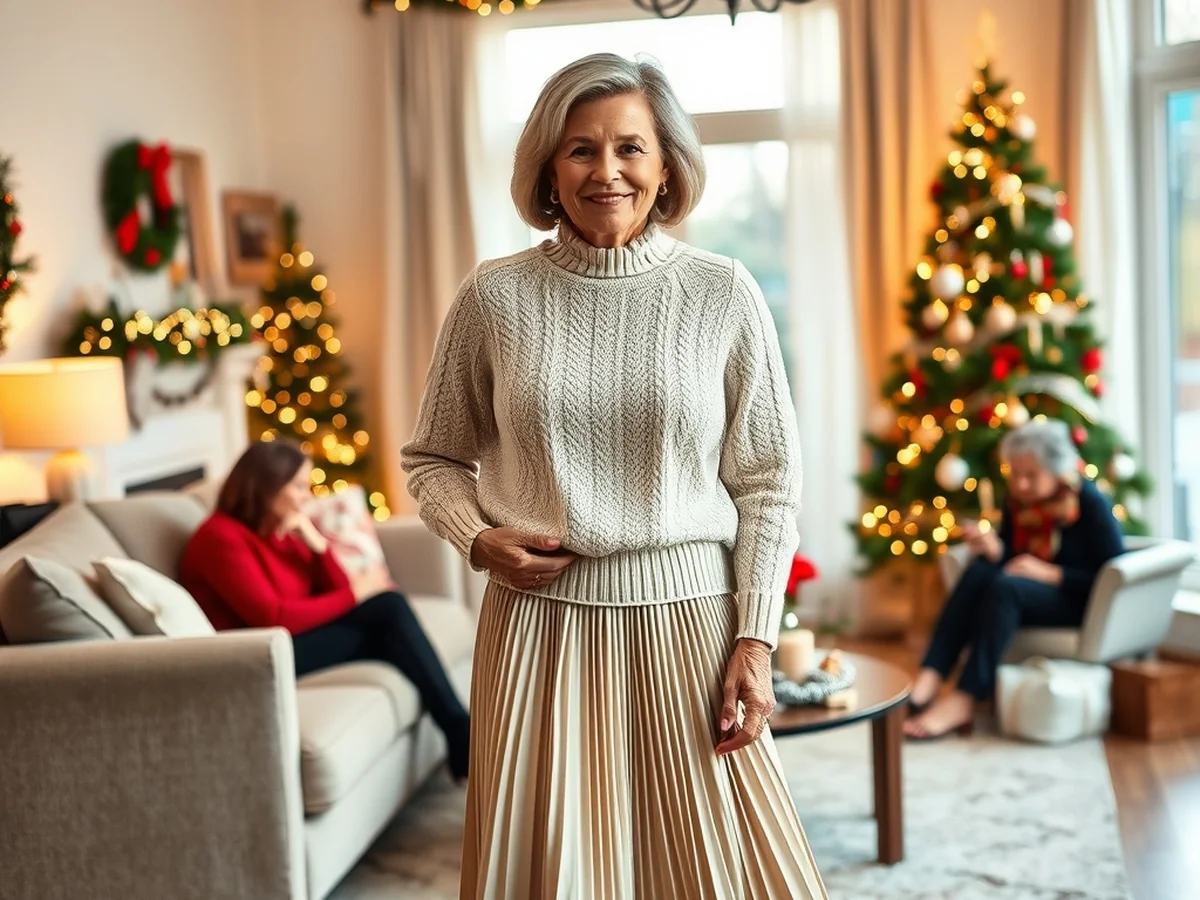 Smart Casual Holiday Looks with Knitwear and Midi Skirts - christmas outfits for ladies over 50