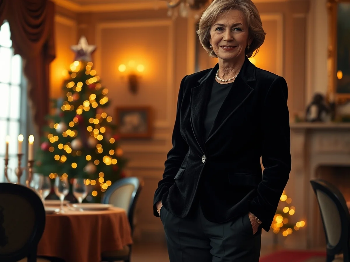 Sophisticated Black Velvet and Tailored Trousers - christmas outfits for ladies over 50