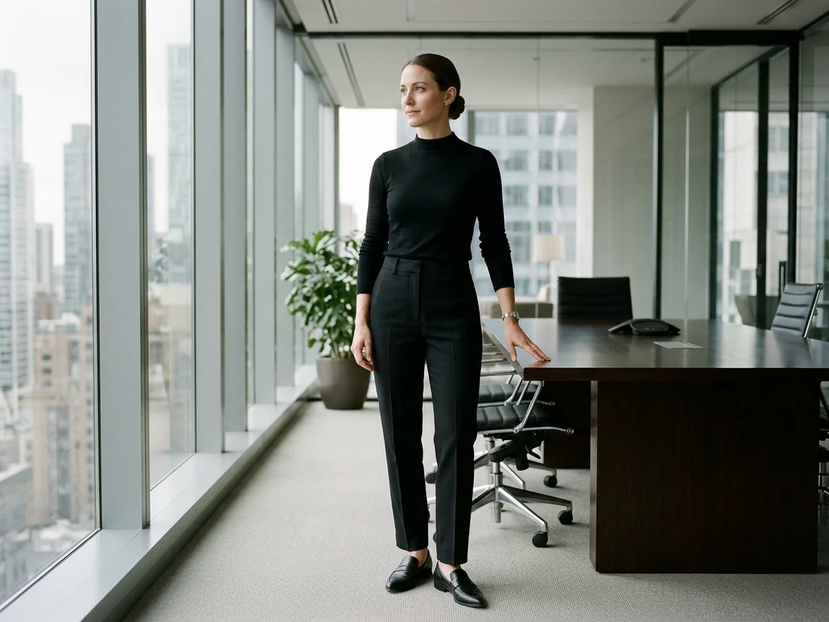 All-Black Work Outfits and Professional Tailoring - outfits to look taller and slimmer