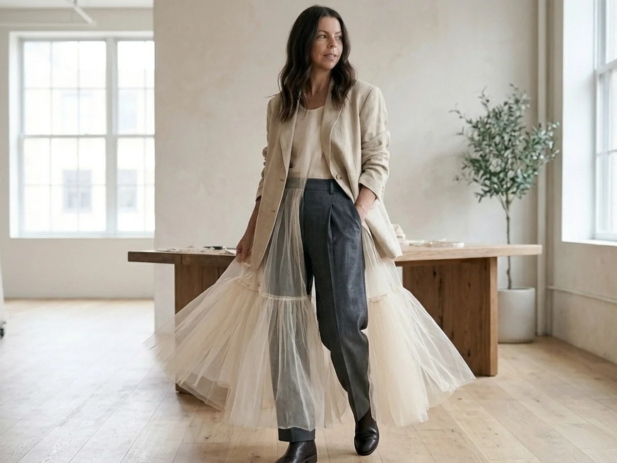 Layering Tulle Over Pants and Creative Combinations - tulle skirt outfit